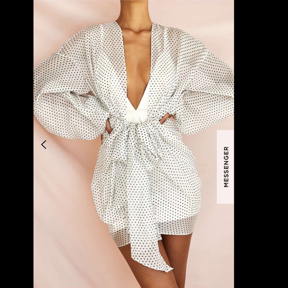 Nezrin' Polka Dot Blouson Sleeve Wrap Dress